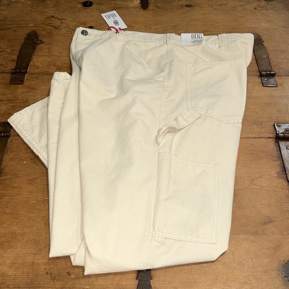 Mens BDG Urban Outfitters Carpenter Workwear Slouchy Wide Leg Cream Size 36 - Picture 2 of 12